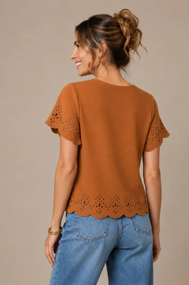 Faux Suede Laser Cut Tee