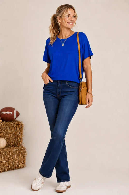 Game Day T-shirts - Ribbed Knit Raw Trim Neckline