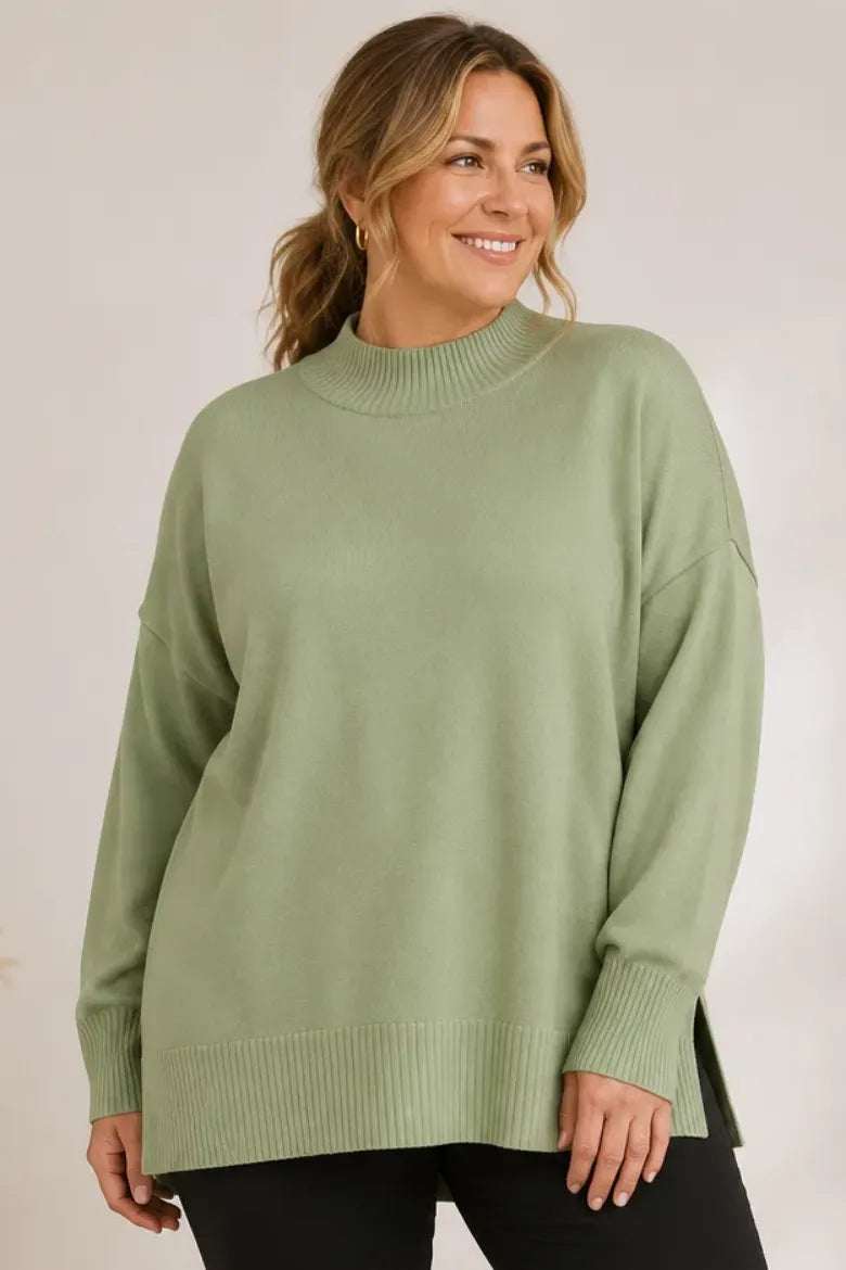 Hi-Lo Mock Neck Tunic Sweater - CURVY