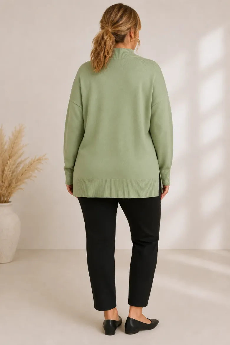 Hi-Lo Mock Neck Tunic Sweater - CURVY