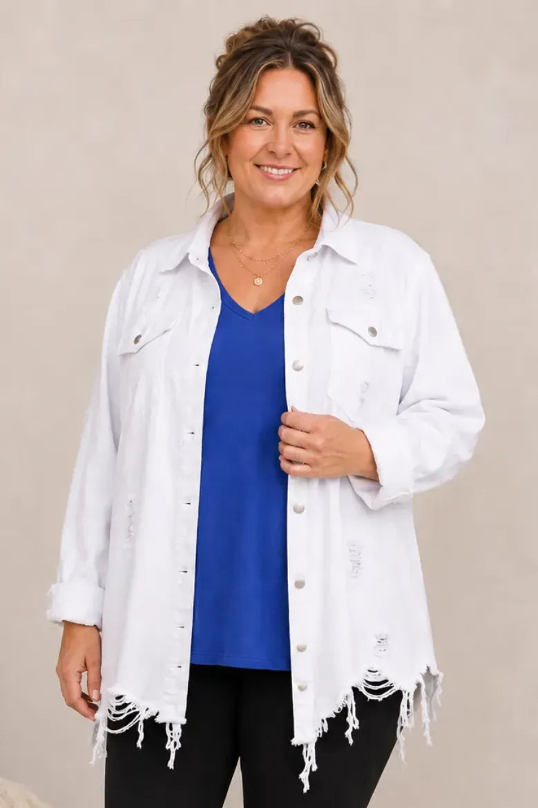 Distressed Denim Shacket - Curvy