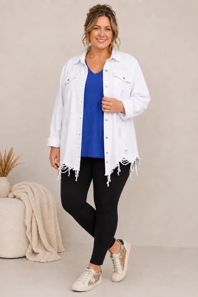 Distressed Denim Shacket - Curvy