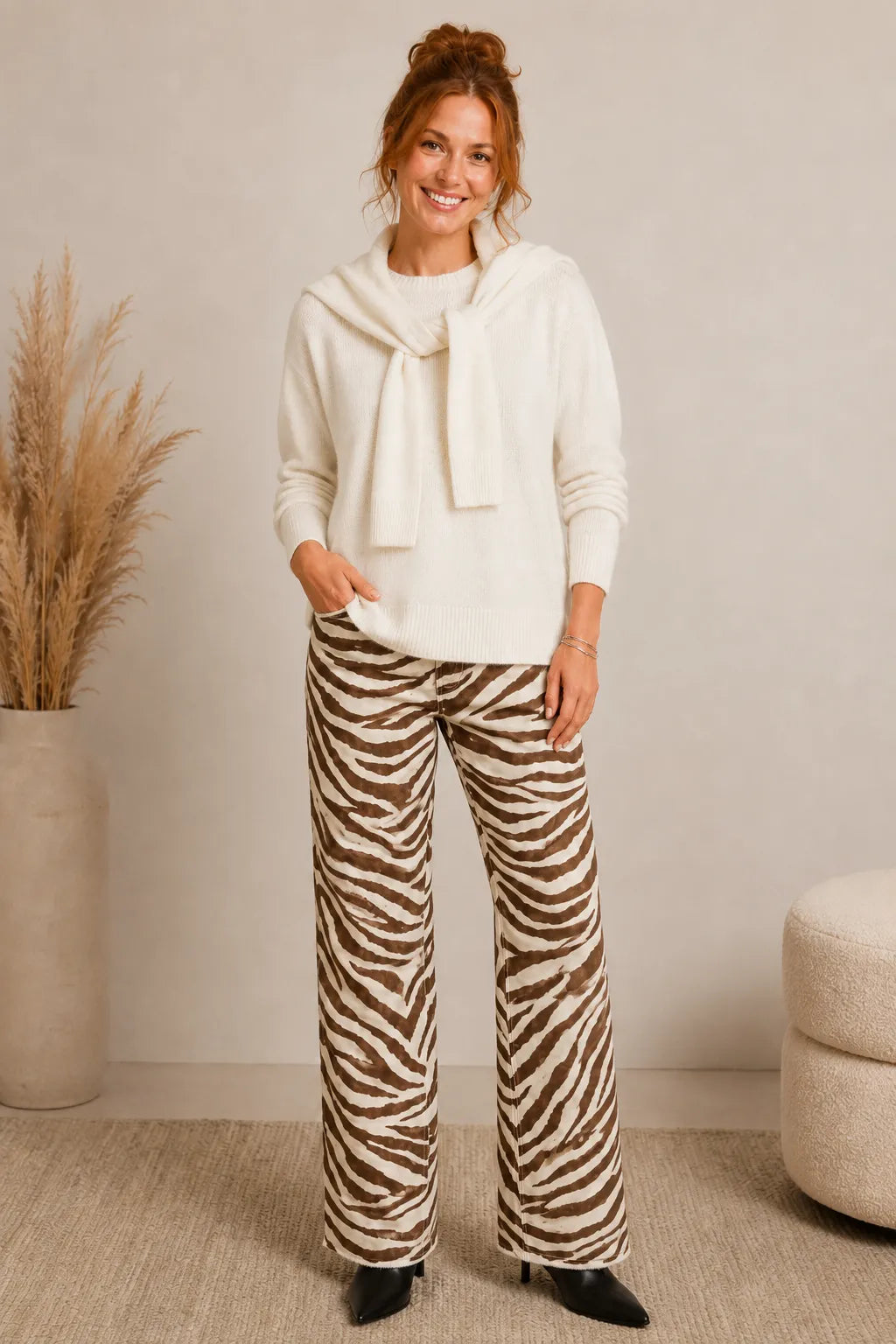 BABY ZEBRA 31" INSEAM FRAY HEM WIDE LEG PANT
