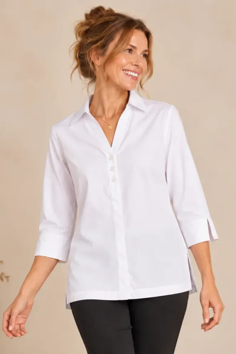 Poplin Akoya Shell Button Back Shirt
