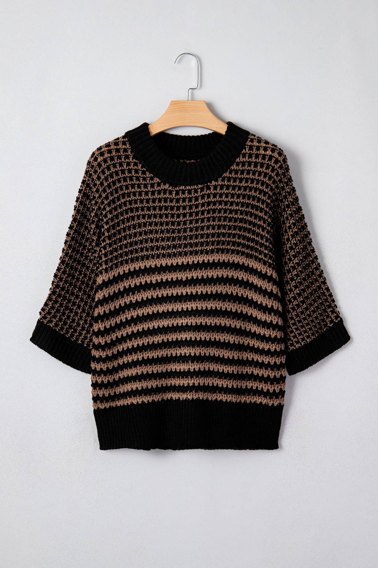 66 Stripe 3/4 Draped Sleeve Slouchy Sweater (S-XL)