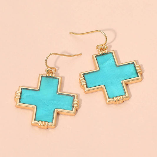 Abalone Cross Charm Drop Dangle Earrings