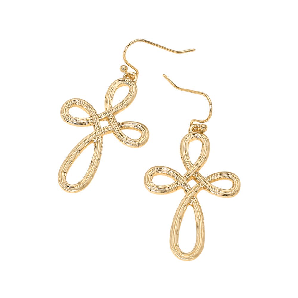 Metal Cross Loop Charm Drop Dangle Earrings