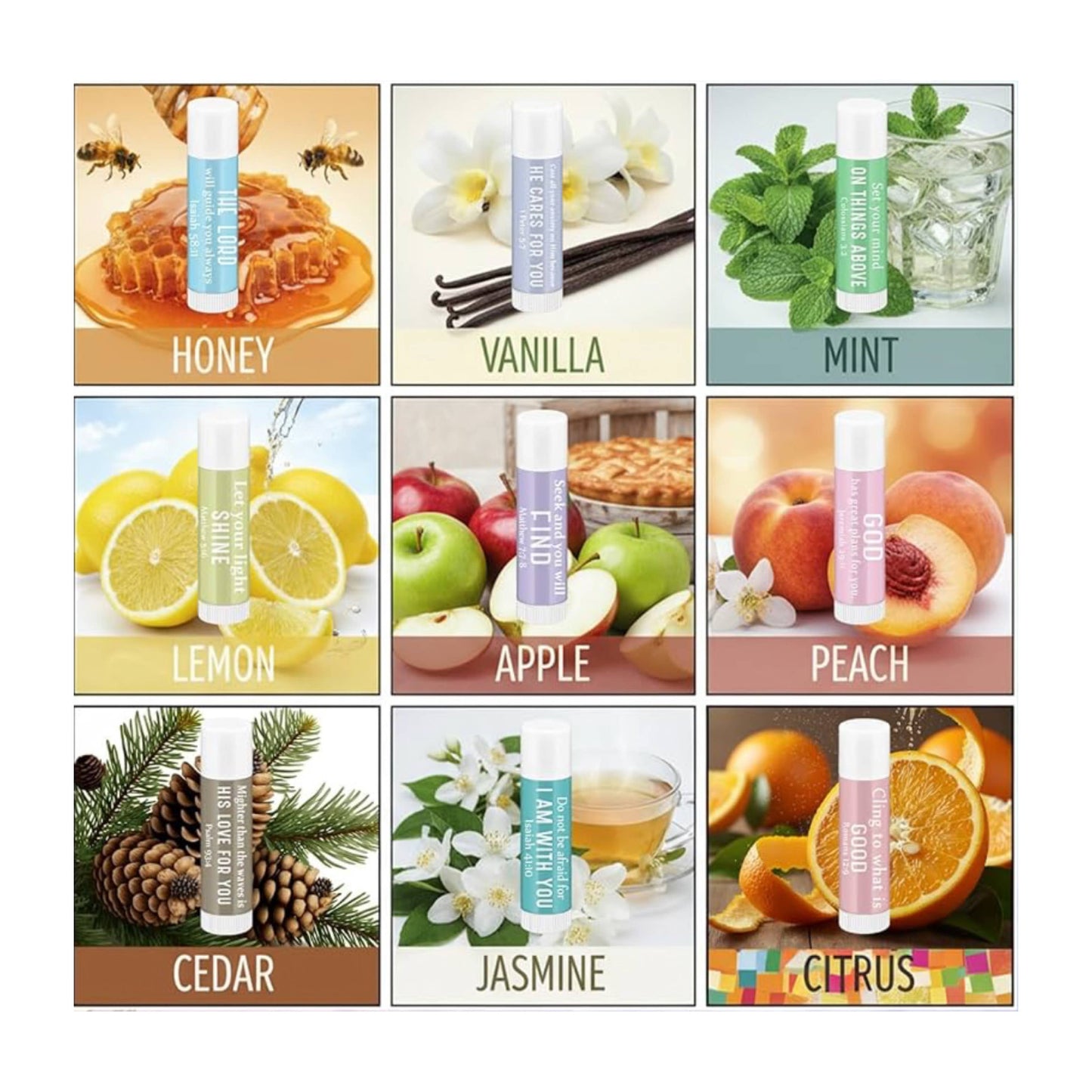 Christian theme Bible verse lip balms