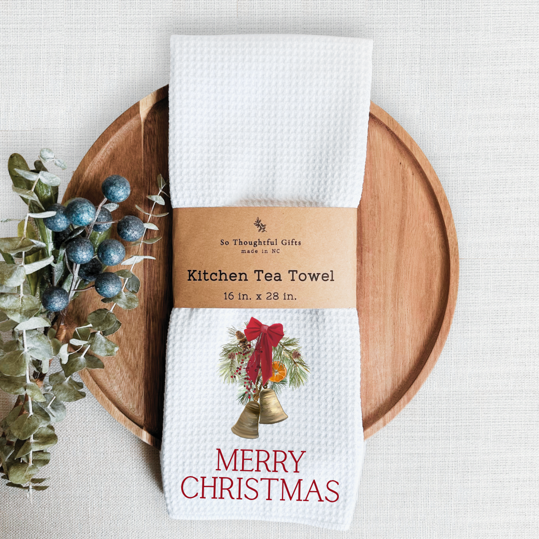 Christmas Dish Towel - Merry Christmas Bells | Kitchen Towel