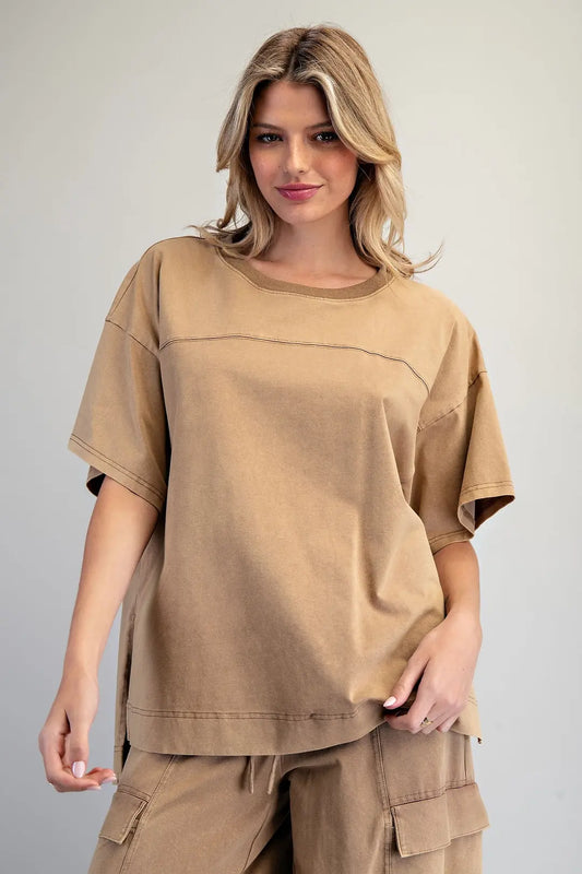 Mineral Washed Round Neck Top: by EE:SOME