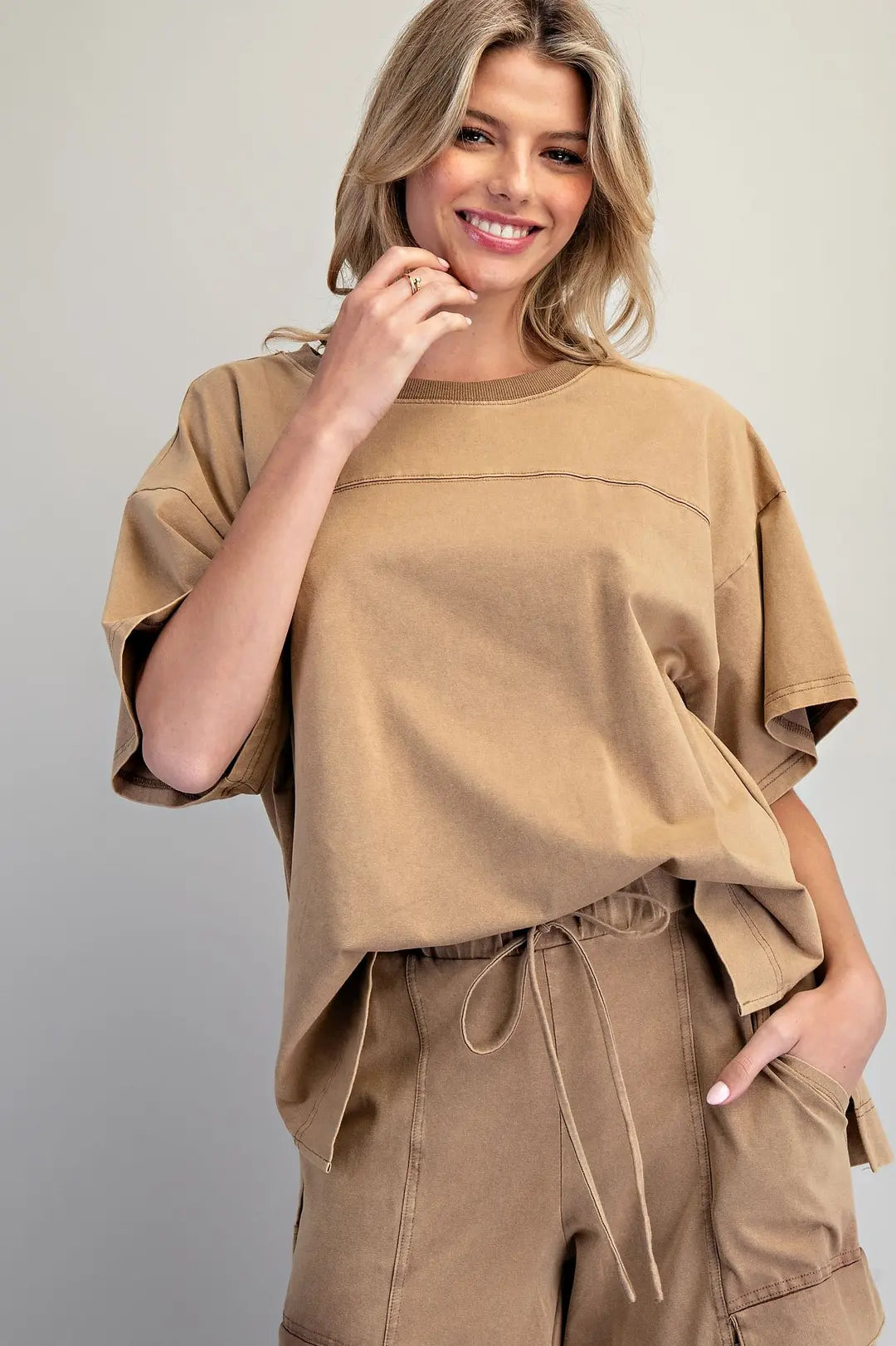 Mineral Washed Round Neck Top: by EE:SOME
