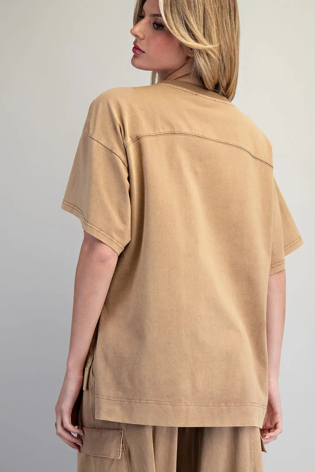 Mineral Washed Round Neck Top: by EE:SOME