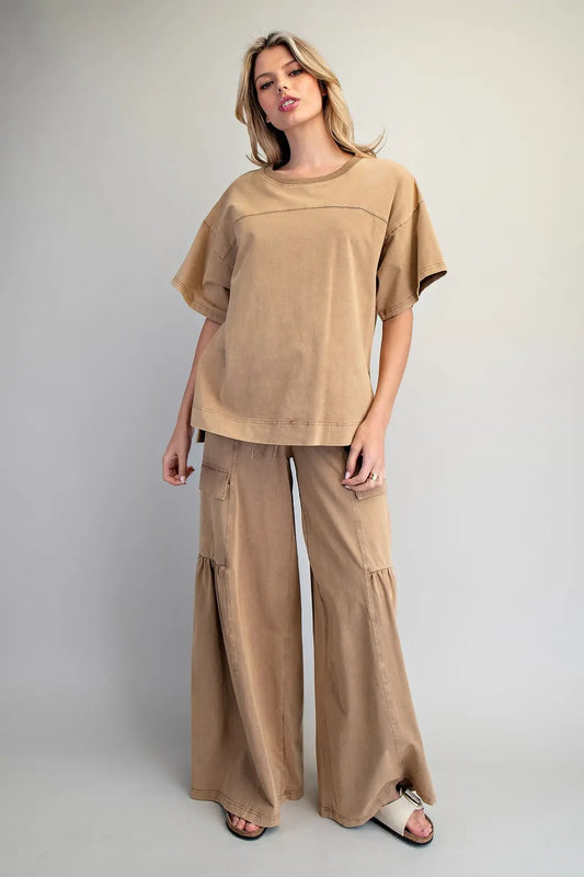 Mineral Washed Tiered Wide Leg Pants by EE:SOME
