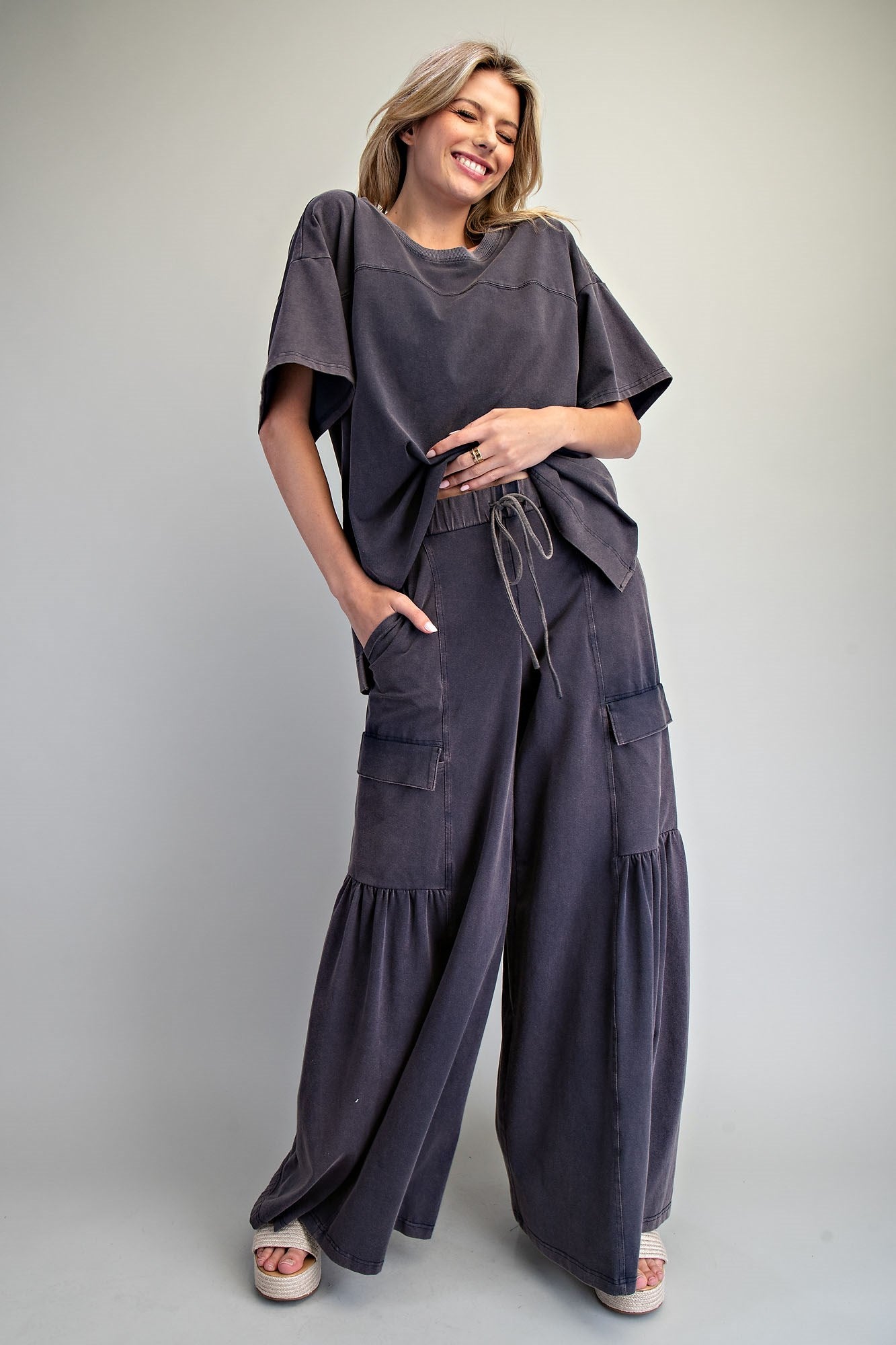 ee:some Mineral Washed Tiered Wide Leg Pants
