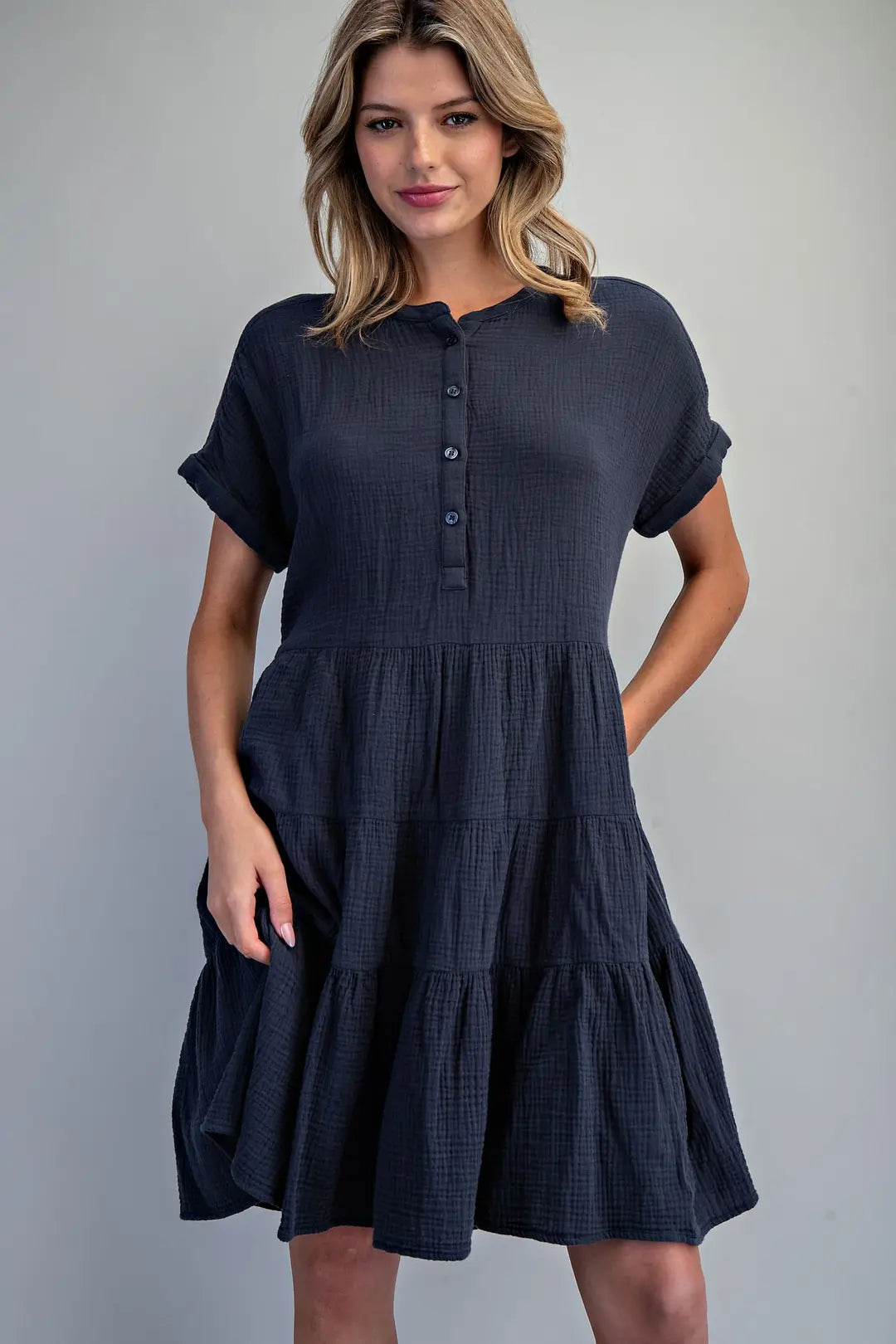 EE:SOME Soft Washed Cotton Gauze Mini Dress - Midnight Blue