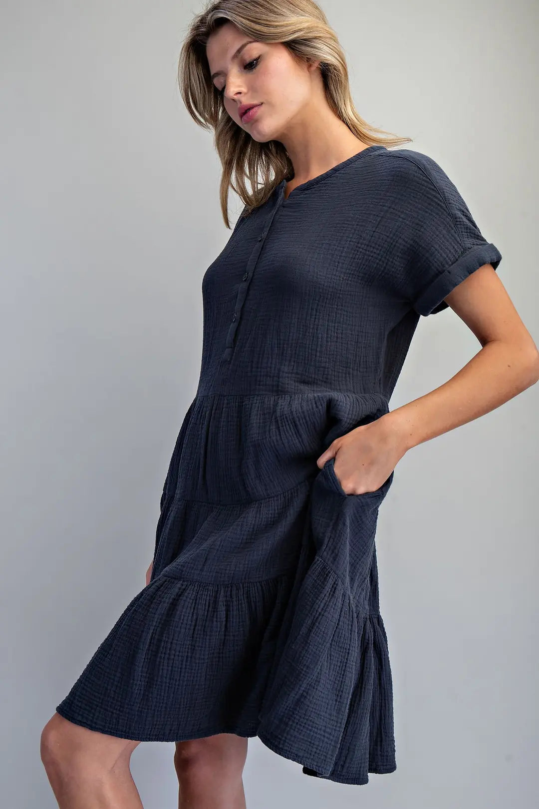 EE:SOME Soft Washed Cotton Gauze Mini Dress - Midnight Blue