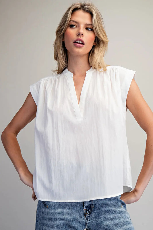 Split Neck Sleeveless Blouse by EE:SOME