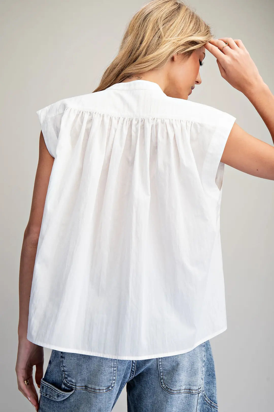 Split Neck Sleeveless Blouse by EE:SOME