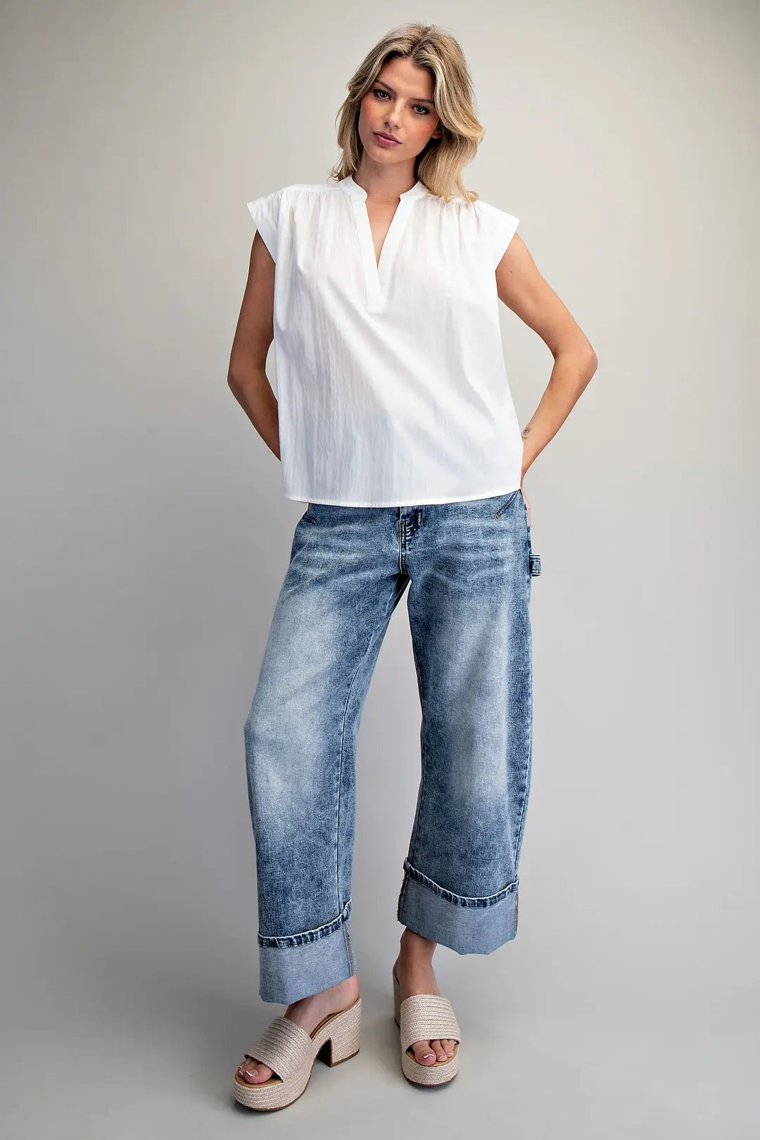 Split Neck Sleeveless Blouse by EE:SOME