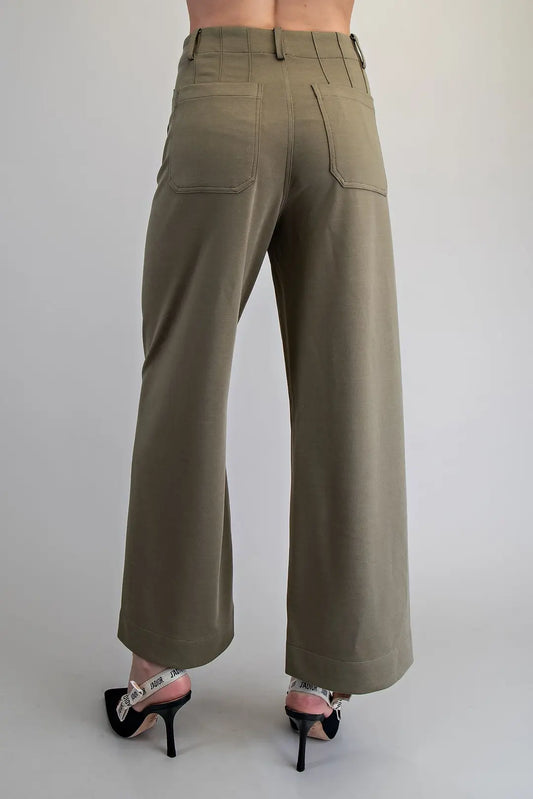 EE:SOME Solid Zipper Front Pants - Dry Herb