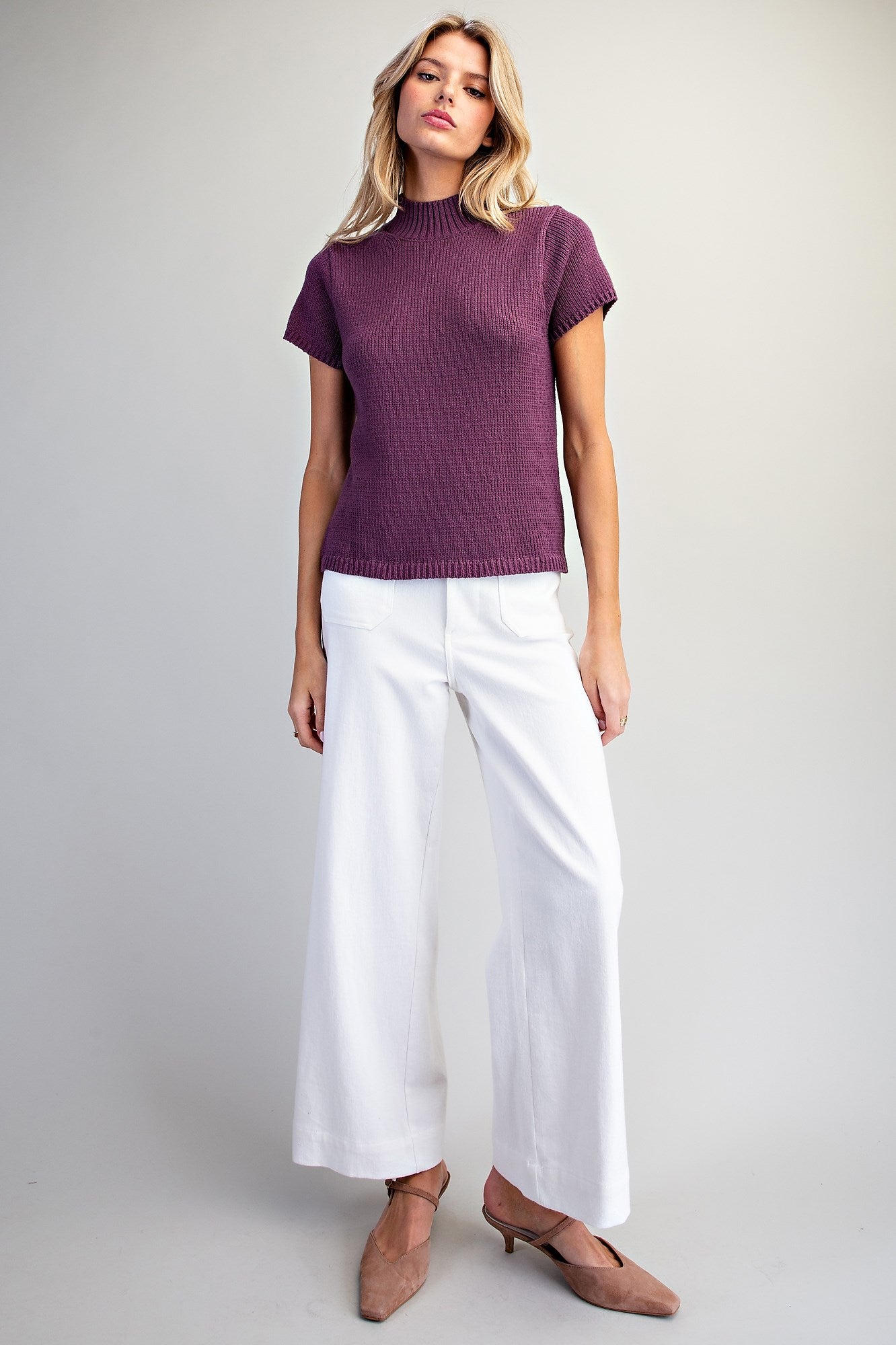 ee:some Mock Neck Short Sleeve Knit Top