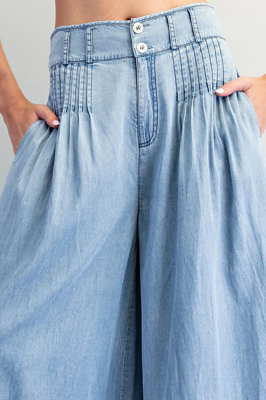 EE:SOME Pintuck Denim Wide Leg Pants