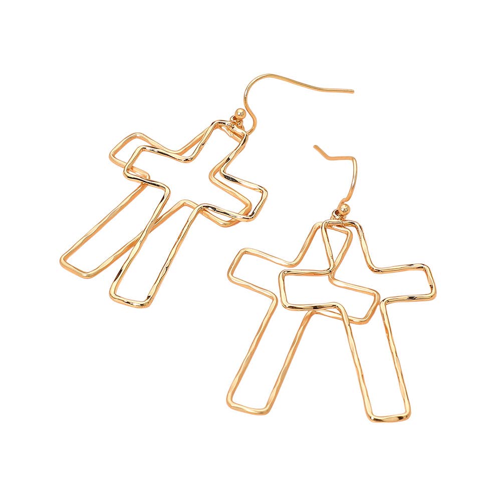 Metal Wire Open Double Cross Dangle Earrings