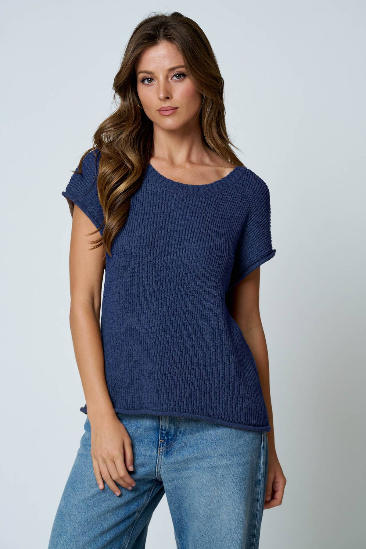 Blue Pepper CREW NECK RAW SLEEVE RELAXED SWEATER KNIT TOP