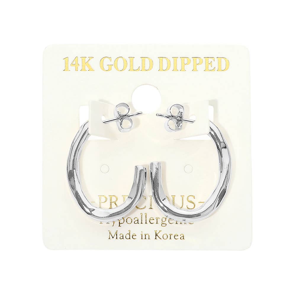 14K Gold Dipped Hypoallergenic Sculpted Open Oval Hoop Earrings