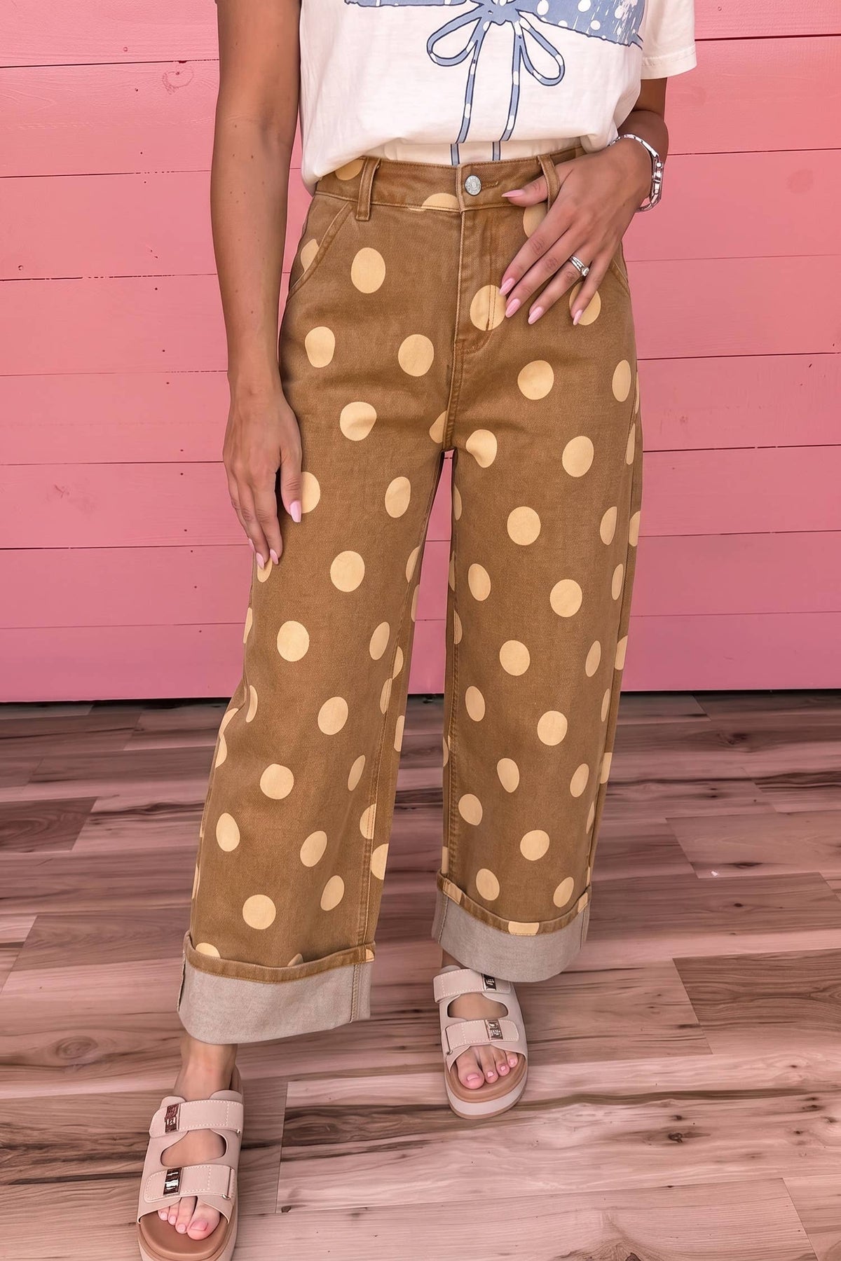 Casual Polka Dot Plus Size Ankle-Length Regular Jeans: Brown