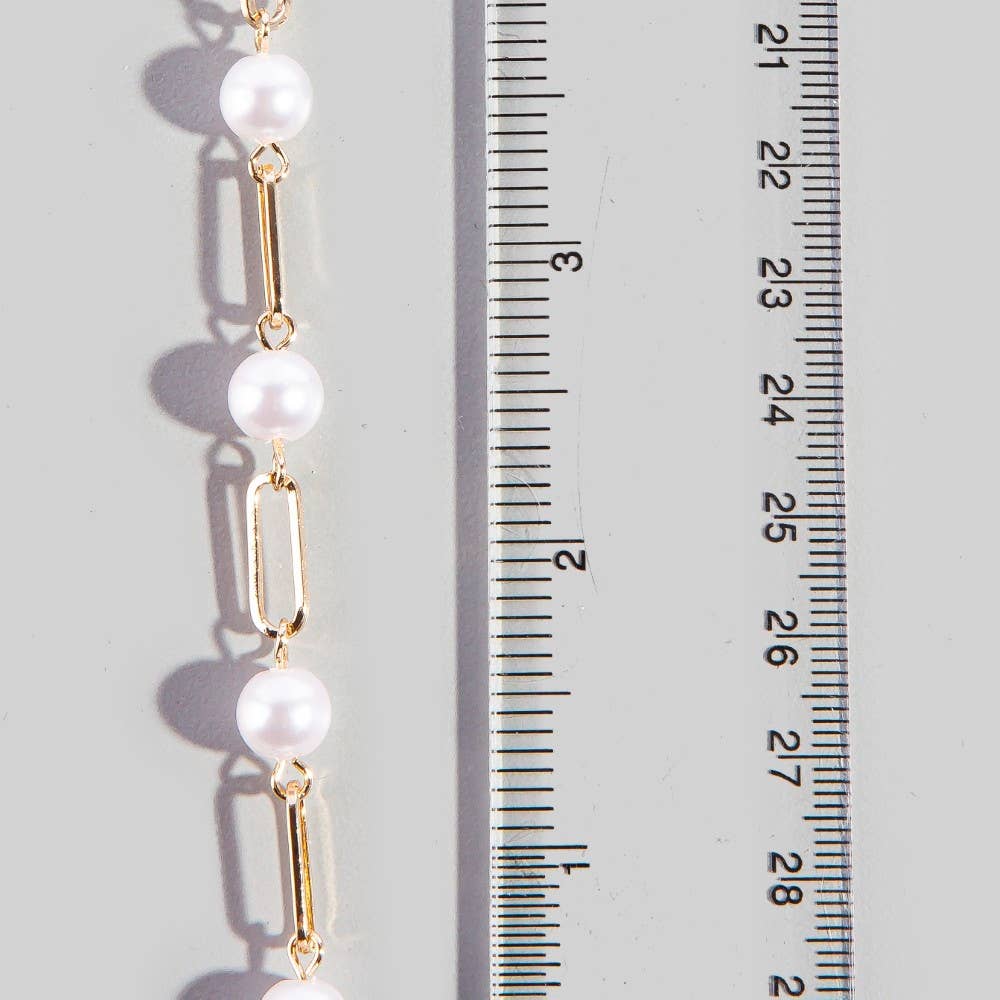 Long Pearl & Paperclip Chain Necklace
