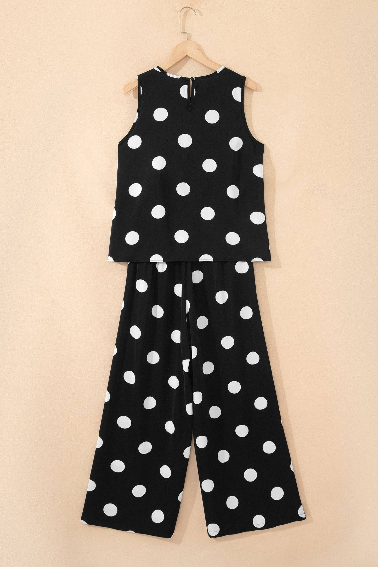 Black Polka Dot Wide Leg Pants and Tank Lounge Set