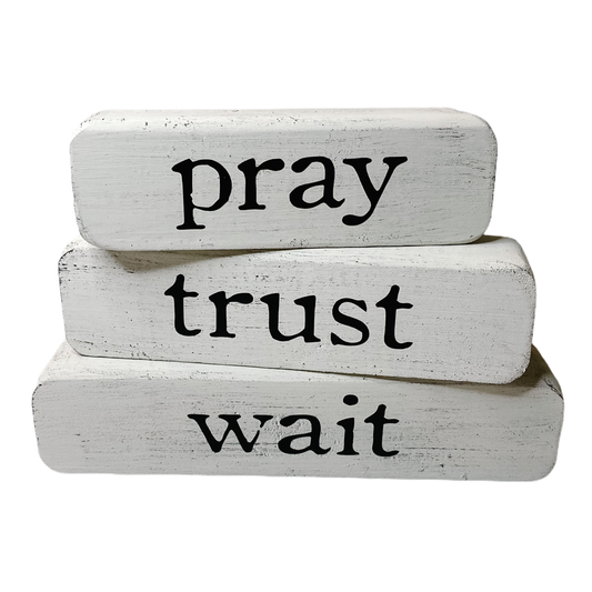 Christian Gift – Pray Trust Wait – White Stacked Blocks