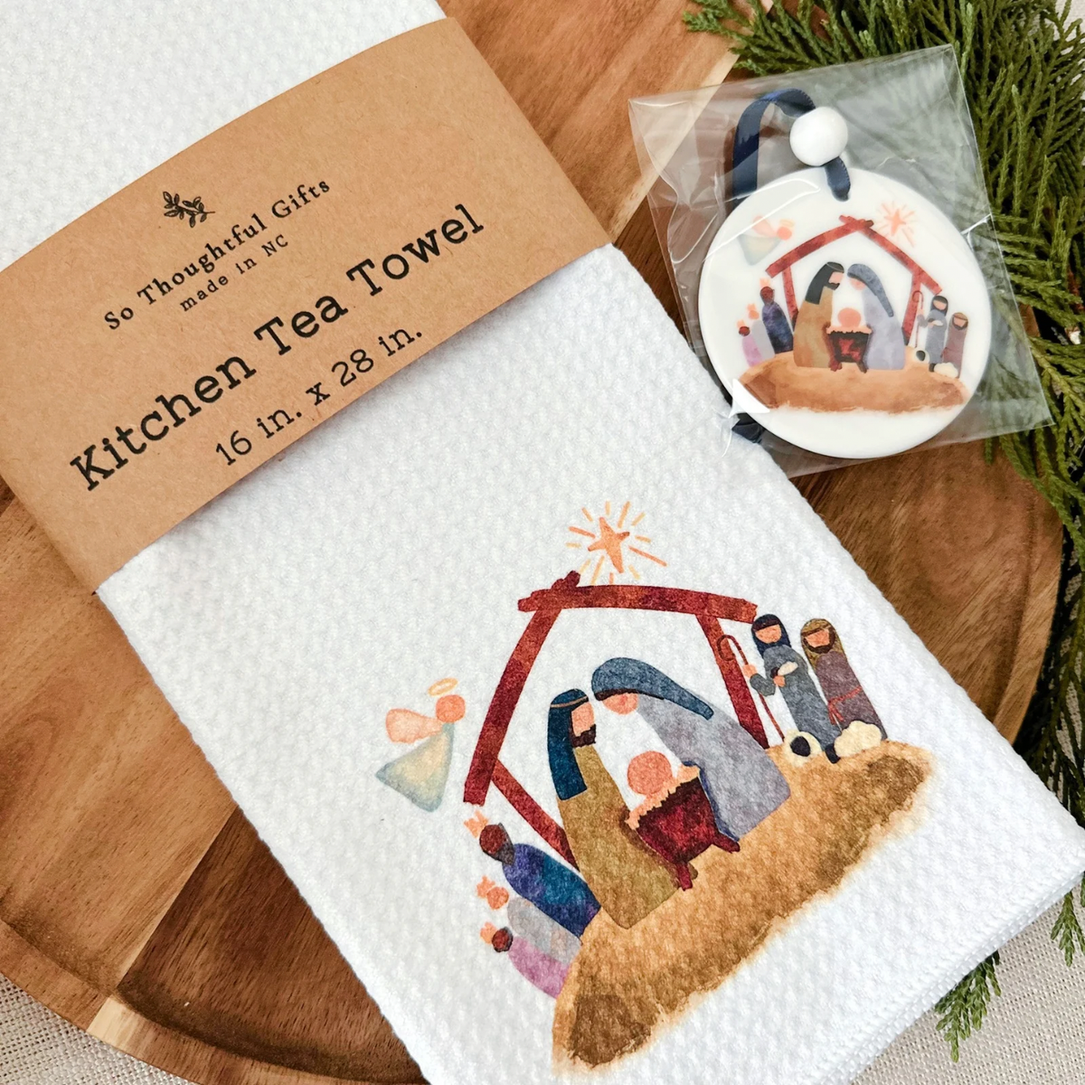 Christmas Gift Set - Nativity Watercolor | Towel & Ornament