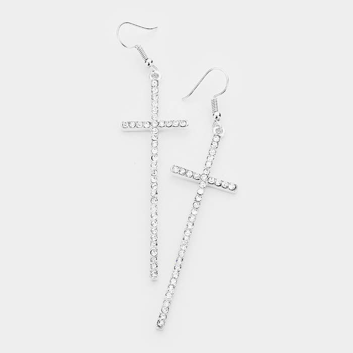 Crystal Embellished Cross Dangle Earrings