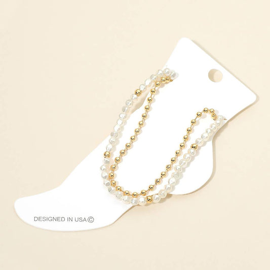 Pearl Beaded Chain Layered Anklet