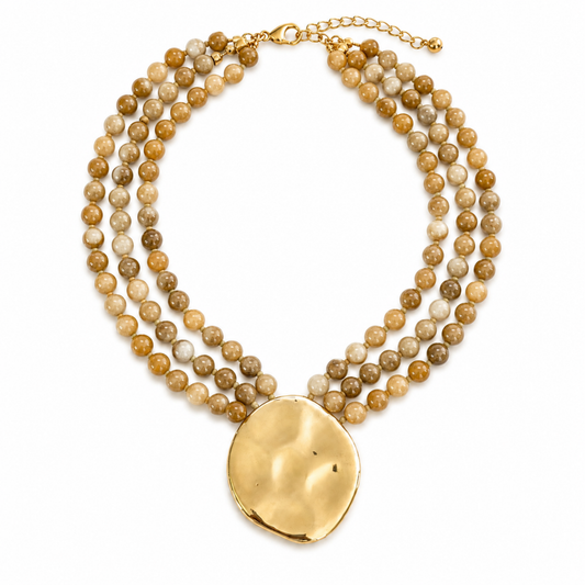 Gorgeously Draping Statement Beaded Necklace - 3 Row Marbled Beads
