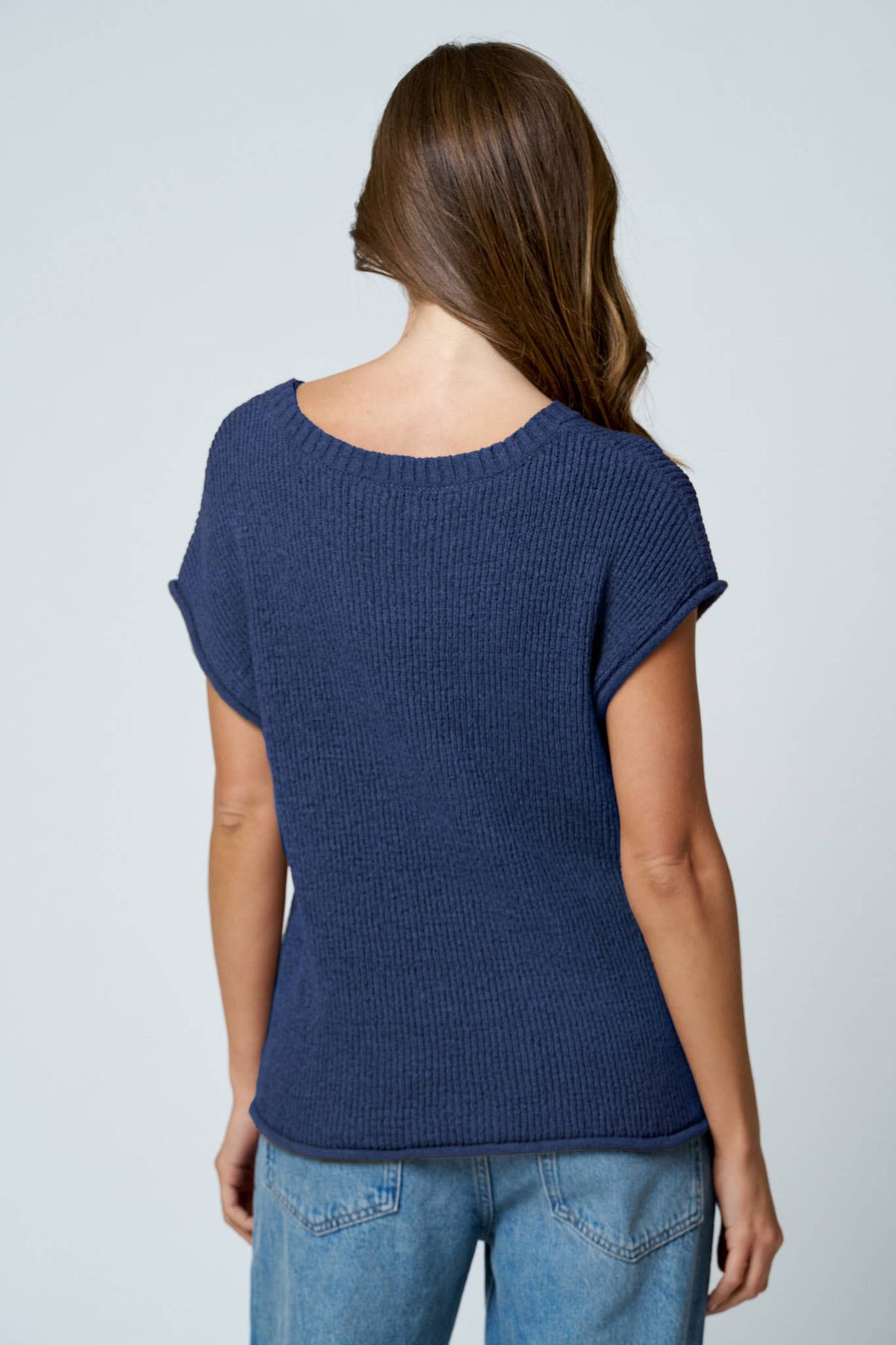 Blue Pepper CREW NECK RAW SLEEVE RELAXED SWEATER KNIT TOP
