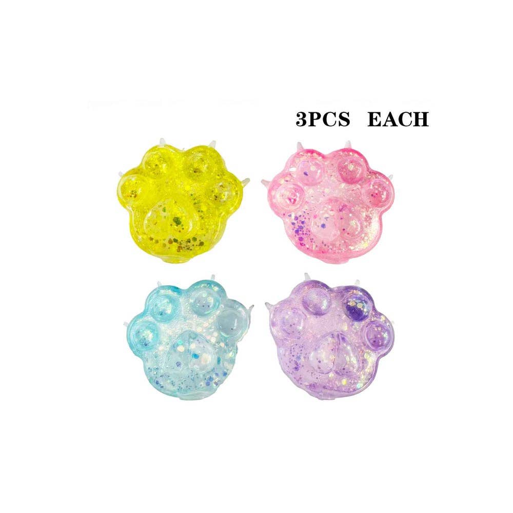 12PCS - Glitter Cat Paw Squeeze Squishy Stress Relief Toy