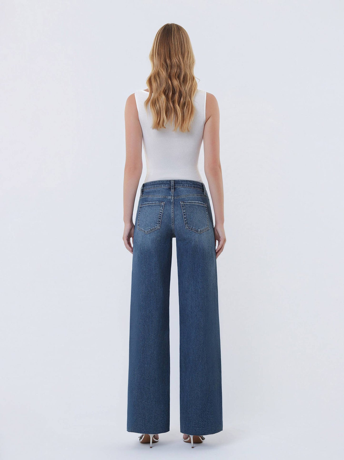 LOVERVET HIGH RISE DARK WASH CLEAN CUT RAW HEM WIDE JEANS LV1134