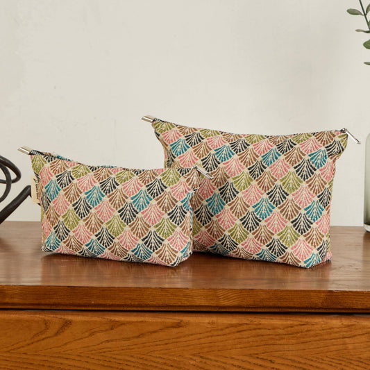 Oriental Waves Multi-Color Print Toiletry / Makeup Bag
