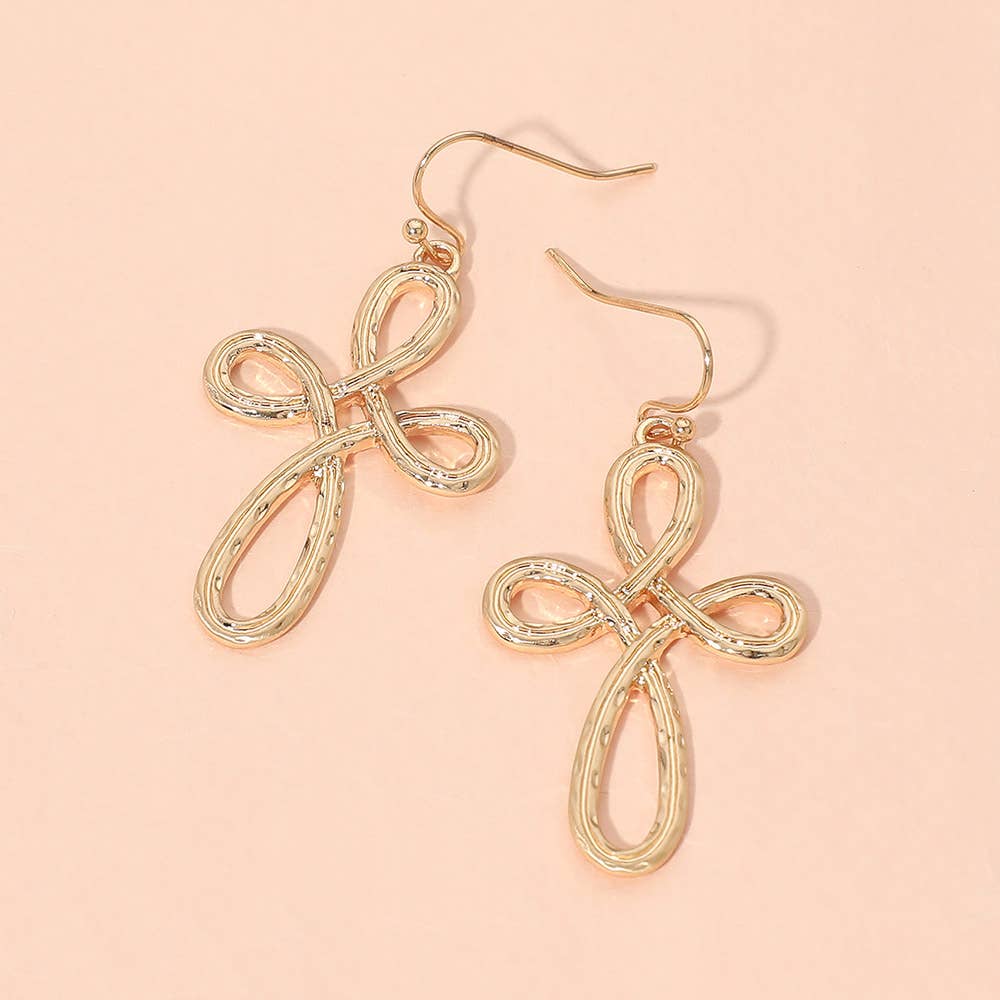 Metal Cross Loop Charm Drop Dangle Earrings