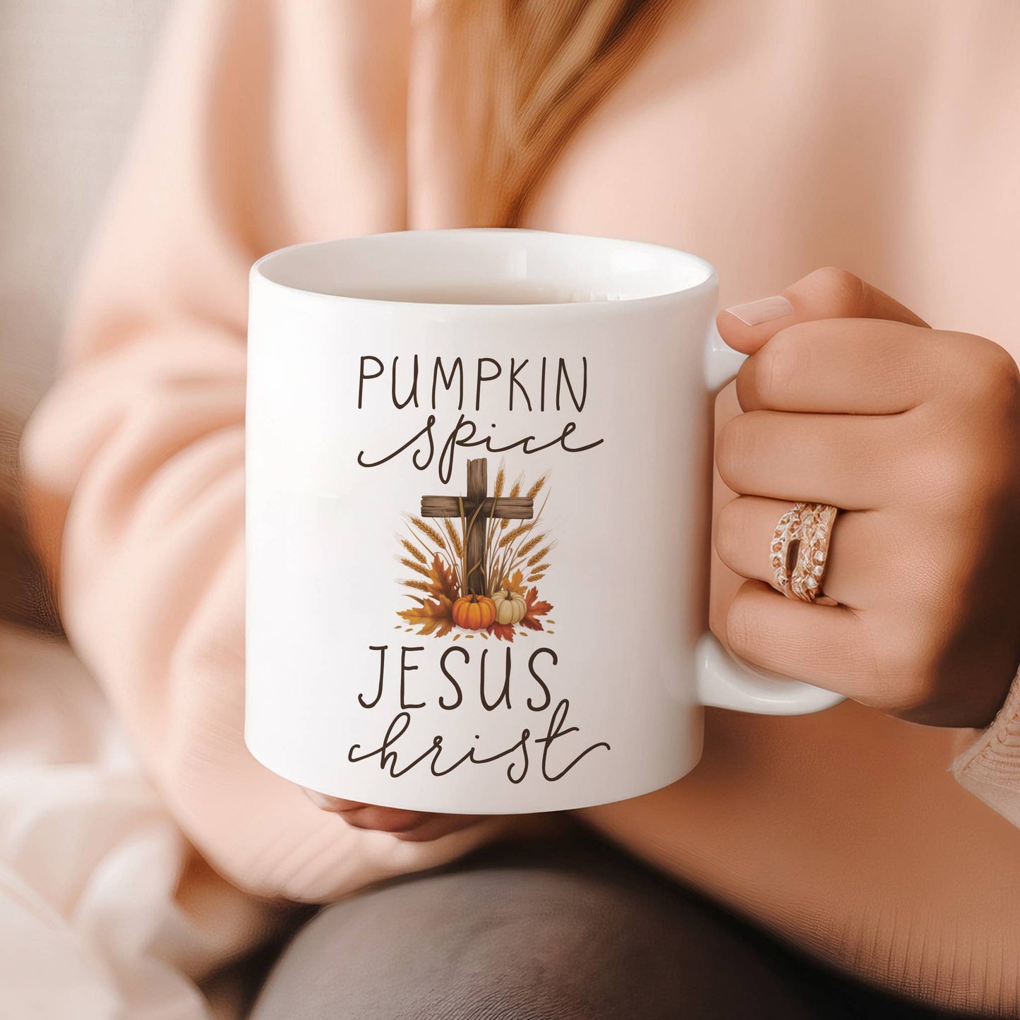 Pumpkin Spice and Jesus Christ 15 oz ceramic coffee mug