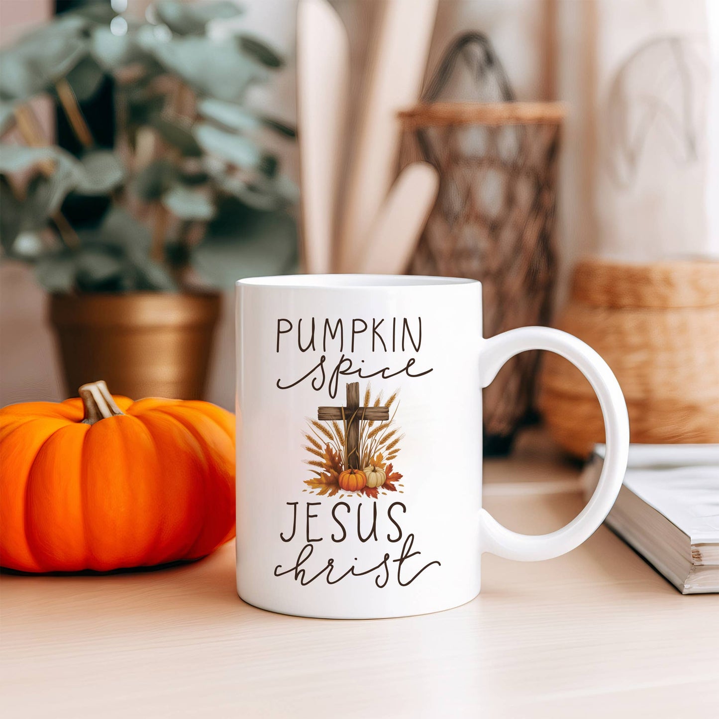 Pumpkin Spice and Jesus Christ 15 oz ceramic coffee mug