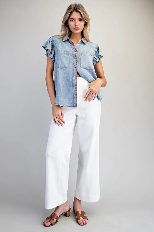 Soft Off White Washed Wide Leg Pants by EE:SOME
