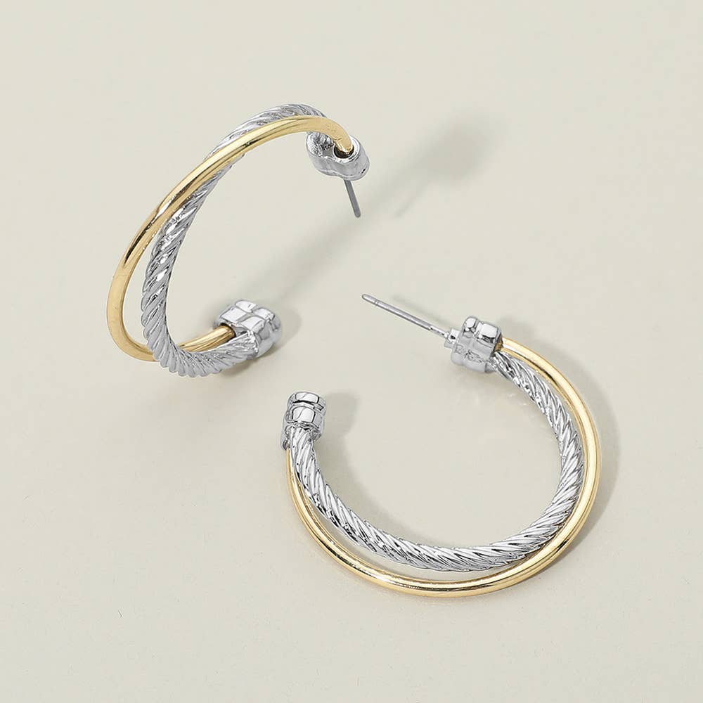 Two Tone Twisted Metal Hoop Earrings