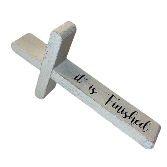 Wood Cross - It is Finished (White Finish)