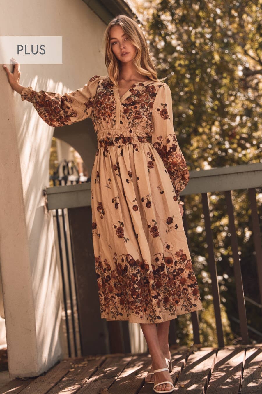 PLUS SIZE Floral Border Printed Midi Dress