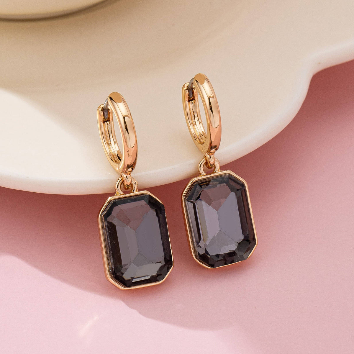 Rectangle & Teardrop Stone Drop Hoop Earrings | 80E61554