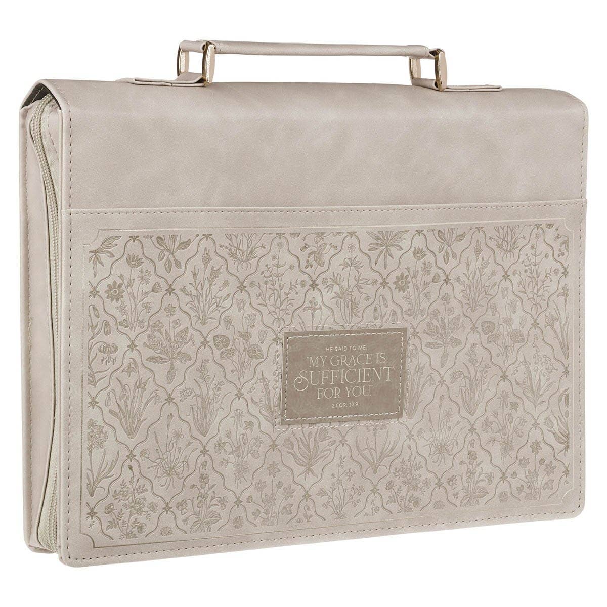Bible Cover Fashion Taupe My Grace Is Sufficient 2 Cor 12:9